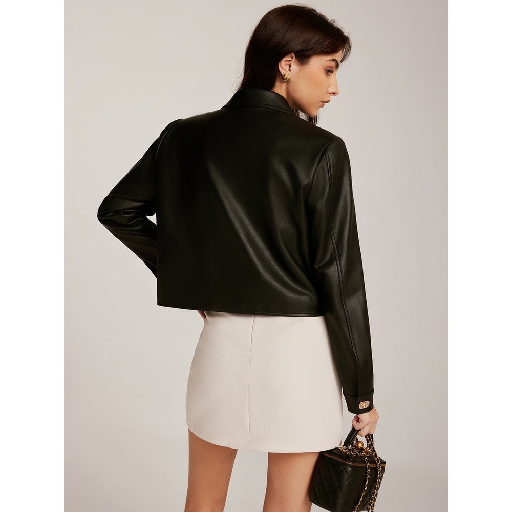 Commense‎ Metal-Button PU Leather Short Jacket Black size S - Picture 6 of 6